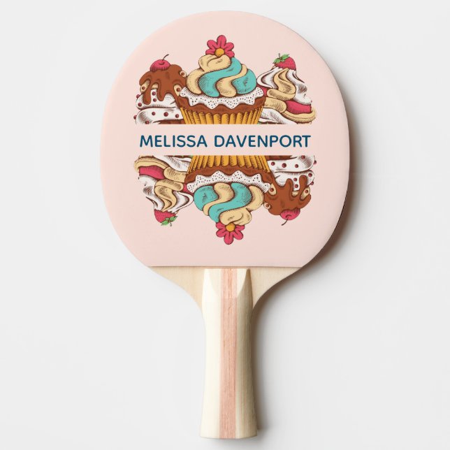 Raquette De Ping Pong Cupcakes style rétro Sweet Dessert Motif (Devant)