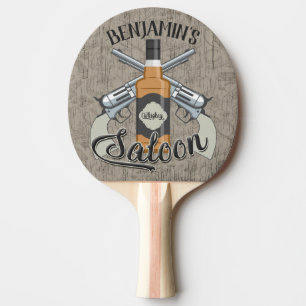 Raquette De Ping Pong Custom Cowboy Revolver Gun Whiskey Saloon