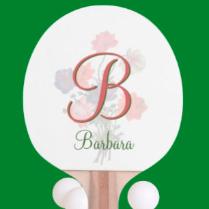 Raquette De Ping Pong Custom Elegant Floral Name and Monogram Ping Pong