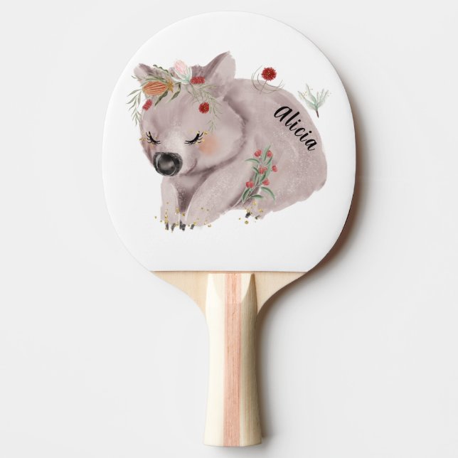Raquette De Ping Pong Cute Baby Wombat Gold Speckle Nom personnalisé (Devant)