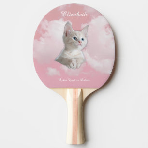 Raquette De Ping Pong Cute Blanc Kitten Pink Sky Nuages Nom, Texte suppl