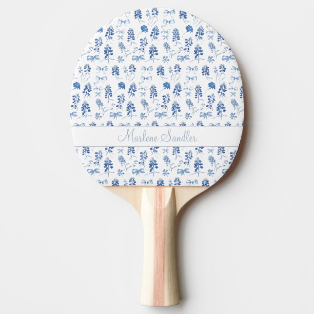 Raquette De Ping Pong Cute Blue Bows Bluebonnets Fleurs Dames Coquette (Devant)