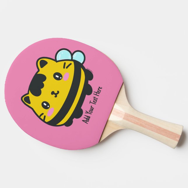 Raquette De Ping Pong Cute Bumblebee Chat Texte personnalisé (Côté)