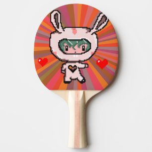 Raquette De Ping Pong Cute Bunny fille 8 bit pixel art orange psychédéli