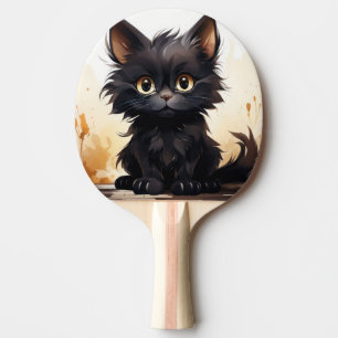 Raquette De Ping Pong Cute Chat noir et Fleurs