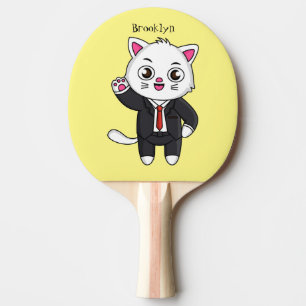 Raquette De Ping Pong Cute chaton chat en costume d'affaires dessin anim