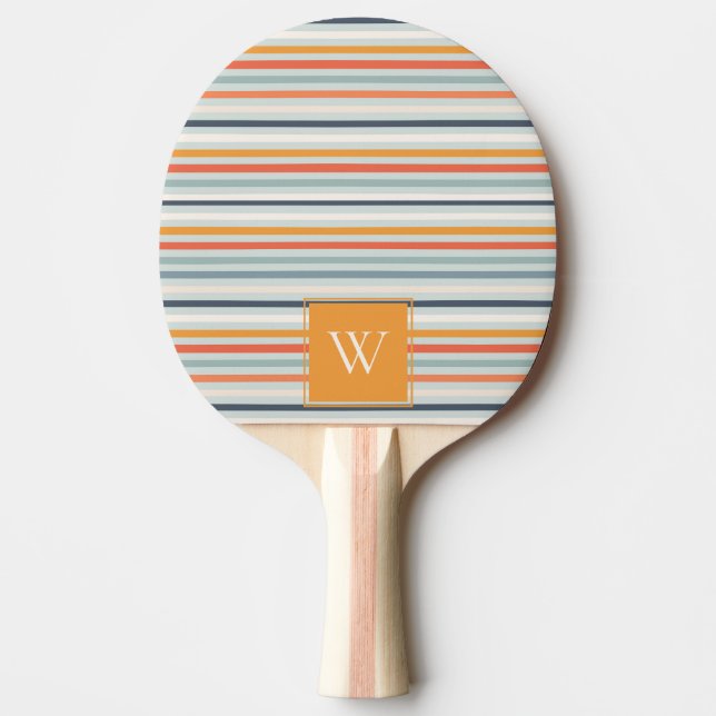 Raquette De Ping Pong Cute Dusky Orange Bleu Motif rayé ocre (Devant)