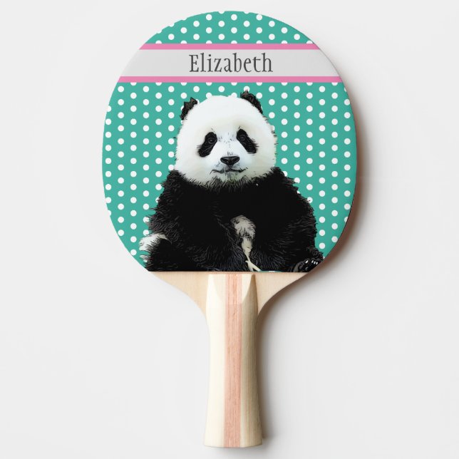 Raquette De Ping Pong Cute Panda Ours Enfants Nom bleu Animal (Devant)