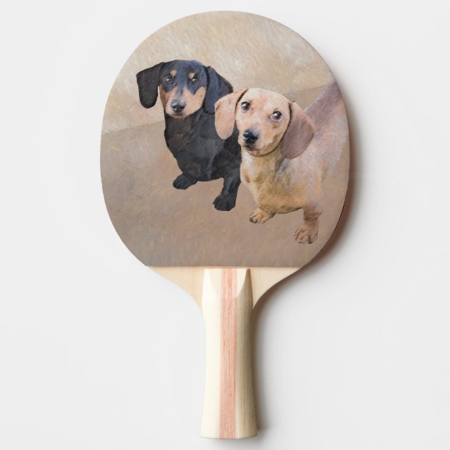Raquette De Ping Pong Dachshund (Smooth) Peinture - Art Chien original (Devant)
