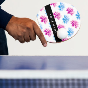 Raquette De Ping Pong Dahlia rose et bleu, motif floral, Votre nom