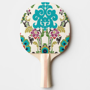 Raquette De Ping Pong Damask Floral Patterns Plum Turquoise