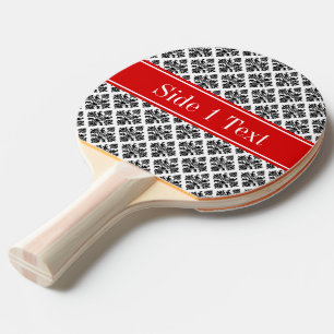 Raquette De Ping Pong Damask noir Blanc #3 Red Name Monogram
