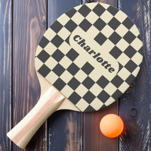 Raquette De Ping Pong Damier gris foncé et crème avec nom
