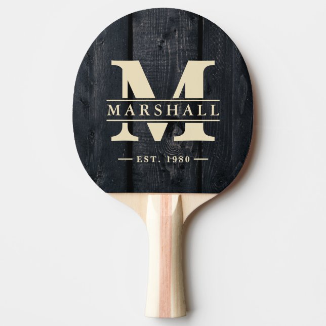 Raquette De Ping Pong Dark Burnt Wood Monogram & Name Overlay (Devant)