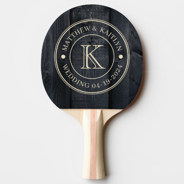 Raquette De Ping Pong Dark Burnt Wood Wedding Monogram (Dos)