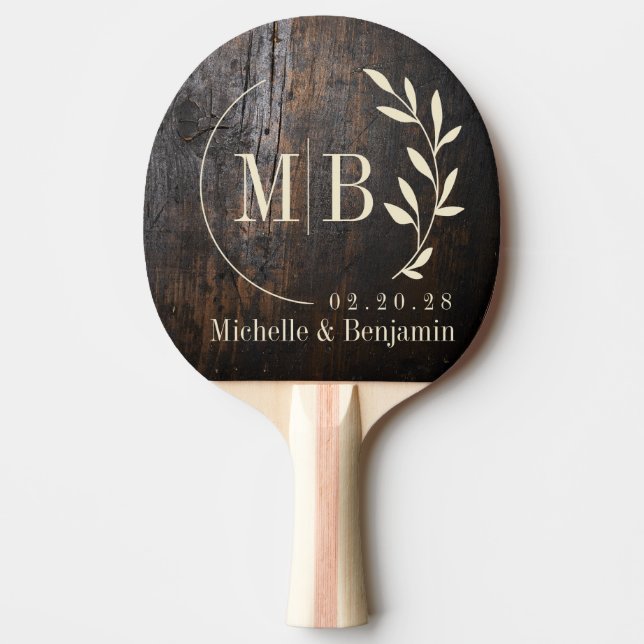Raquette De Ping Pong Dark Chopping Block Leaf Wedding Monogram (Devant)