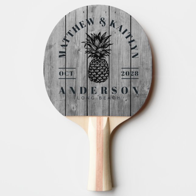 Raquette De Ping Pong Dark Clean Gray Tropical Pineapple Wedding Crest (Dos)