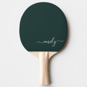 Raquette De Ping Pong Dark Green Modern Script Nom du monogramme