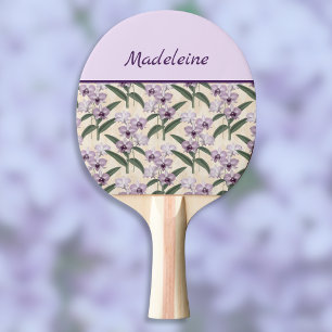 Raquette De Ping Pong De belles orchidées violettes sur écru vintage