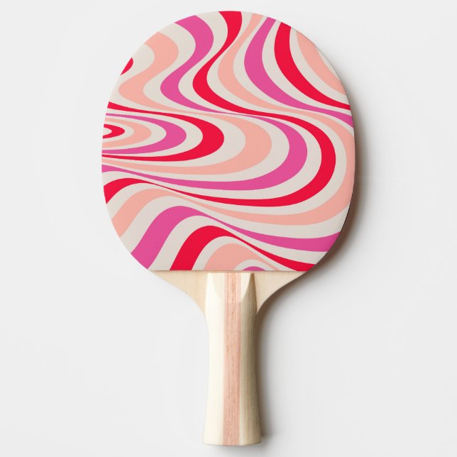Raquette De Ping Pong Design abstrait à tourbillon rose, rouge et gris (Devant)