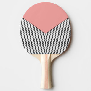 Raquette De Ping Pong Design de chevrons noir et blanc et triangle rose