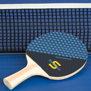 Raquette De Ping Pong Design géométrique moderne Fer bleu Nom personnali