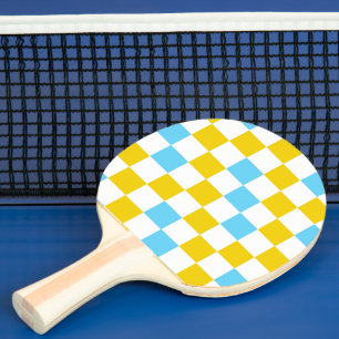 Raquette De Ping Pong Dessin à carreaux jaune blanc bleu