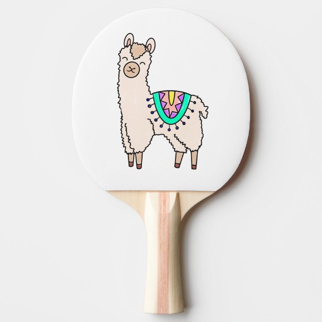 Raquette De Ping Pong dessin animé de llama alpaga souriant (Devant)