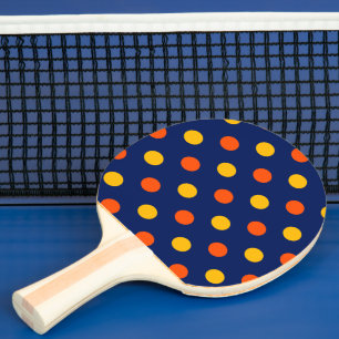 Raquette De Ping Pong Dessin de points orange jaune sur fond bleu 