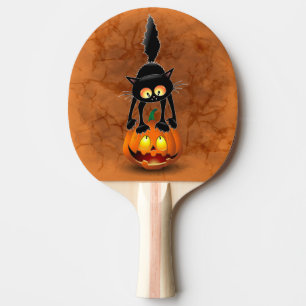 Raquette De Ping Pong Dessin d'Halloween au chat effrayé sur Citrouille