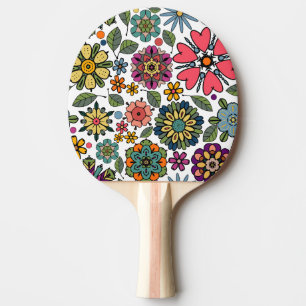Raquette De Ping Pong Dessin Floral Rétro Moderne Art de Motif Sans Cout