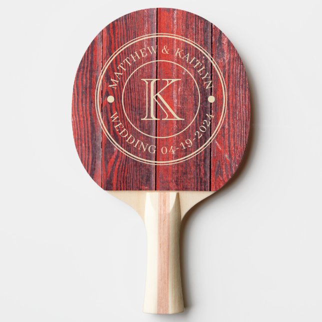 Raquette De Ping Pong Distressed Barn Boards Wedding Monogram (Dos)