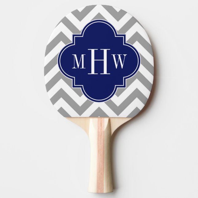 Raquette De Ping Pong Dk Grey Lg Chevron Navy Quatrefoil 3 Monogramme (Devant)