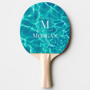 Raquette De Ping Pong do-it-yourself Monogramme & Nom Blanc Turquoise Ca