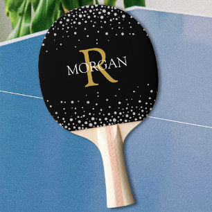 Raquette De Ping Pong do-it-yourself Monogramme & Nom Or & Blanc, Diaman