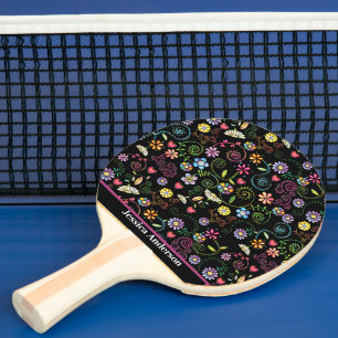 Raquette De Ping Pong Doodle à main coloré Floral sans couture motif