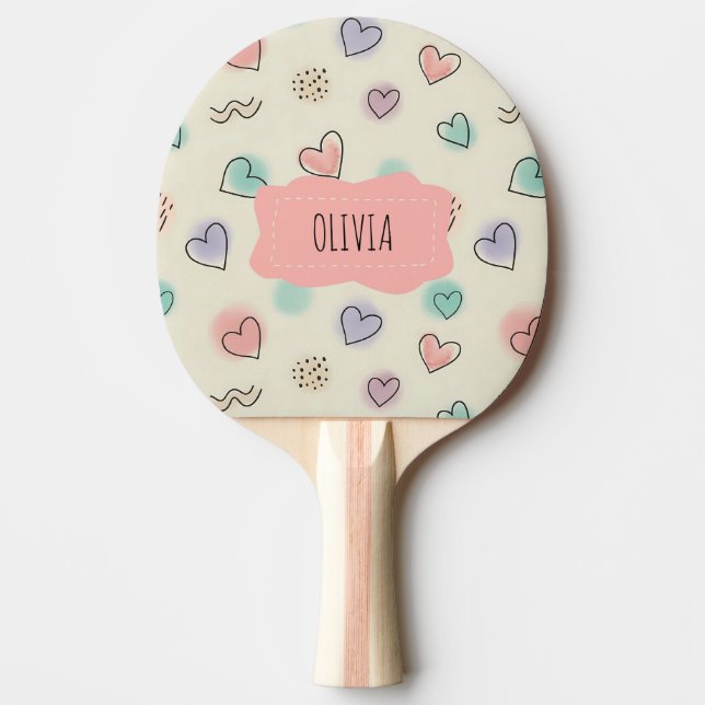 Raquette De Ping Pong Doodles de coeur, points et lignes ondulées (Devant)