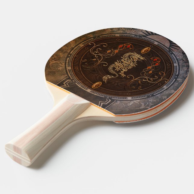 Raquette De Ping Pong Dragon chinois d'or (Devant Angle)