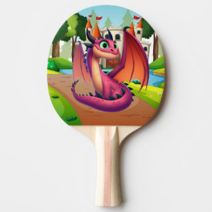 Raquette De Ping Pong Dragon de dessin animé mignon violet/rouge