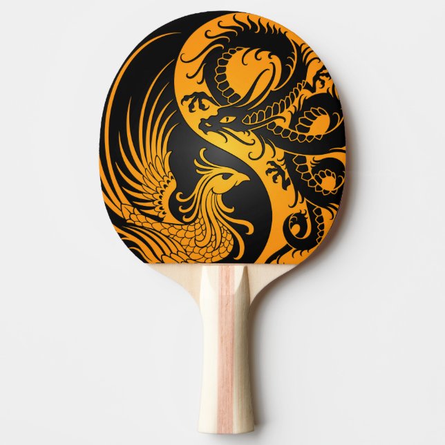 Raquette De Ping Pong Dragon jaune et noir Phoenix Yin Yang (Devant)