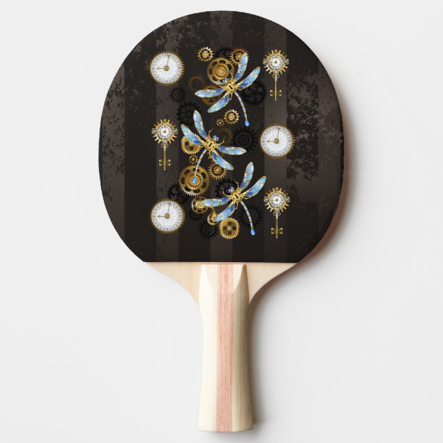 Raquette De Ping Pong Dragonflies de Steampunk sur arrière - plan rayé b (Devant)