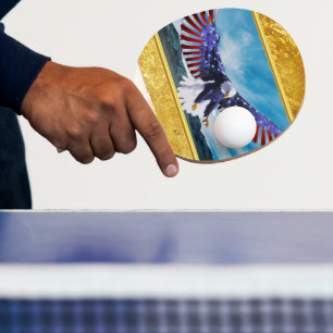 Raquette De Ping Pong Drapeau américain Aigle volant dans le ciel feuill