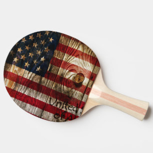 Raquette De Ping Pong Drapeau américain dans le bord en bois