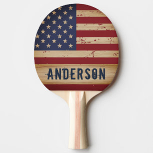 Raquette De Ping Pong Drapeau américain personnalisé Rustique Bois patri