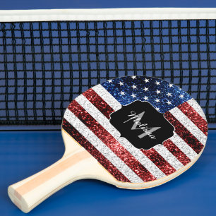 Raquette De Ping Pong Drapeau américain rouge blanc brillant parties sci