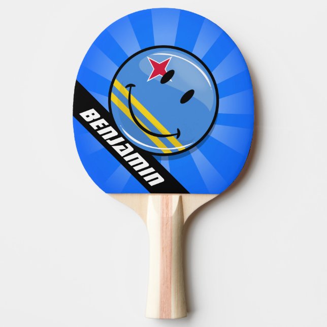 Raquette De Ping Pong Drapeau de sourire rond brillant d'Aruban (Devant)