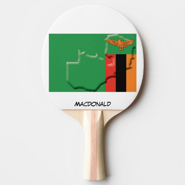 Raquette De Ping Pong DRAPEAU ET CARTE ZAMBIA Personnalisé (Devant)