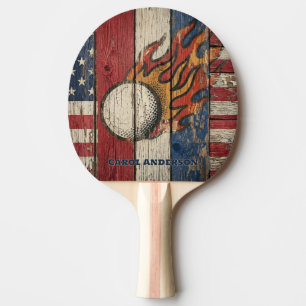 Raquette De Ping Pong Drapeau personnalisé en bois rustique USA boule de