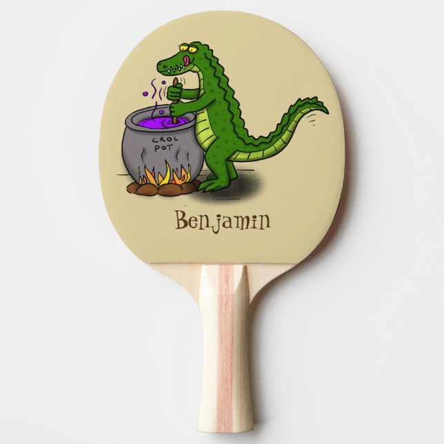 Raquette De Ping Pong Drôle alligator vert cuisine dessin animé (Devant)