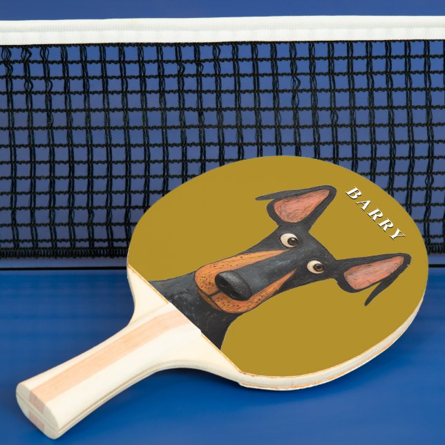 Raquette De Ping Pong Drôle Doberman Chien noir Tan Mustard Jaune (Insitu)